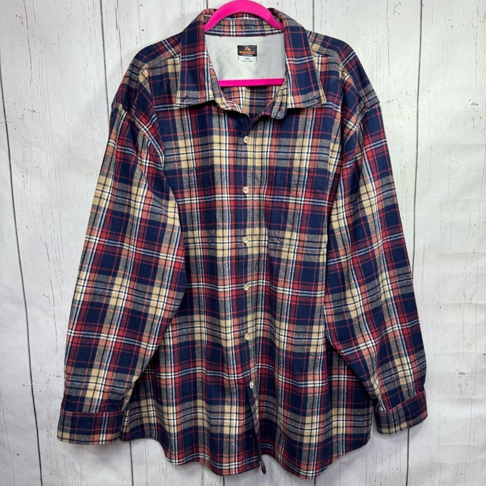 Ridgecut Toughwear Mens Flannel Shirt Red Navy Plaid Size 3XL Rugged Outdoor